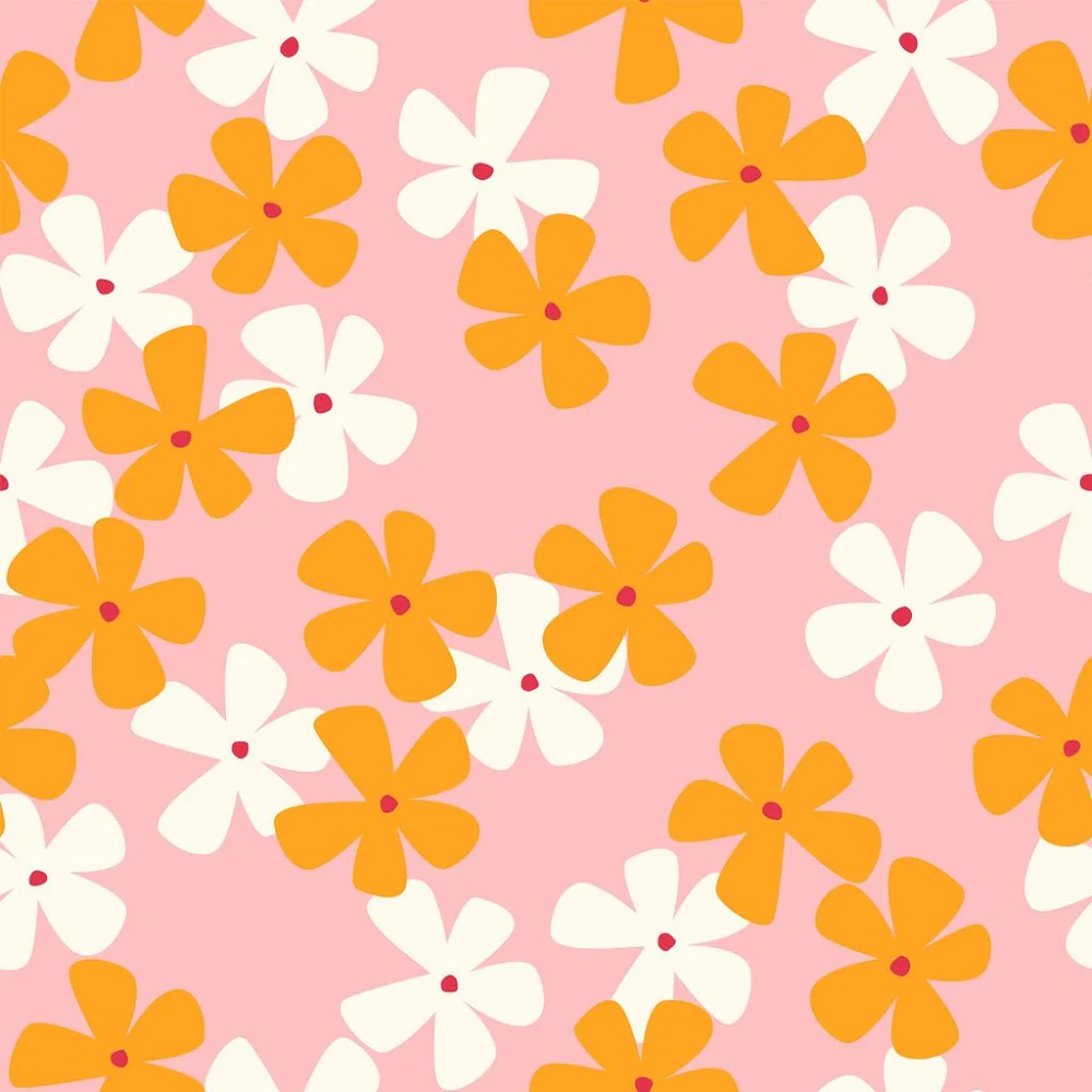 Retro Botanical Floral Fabric - Orange/Pink