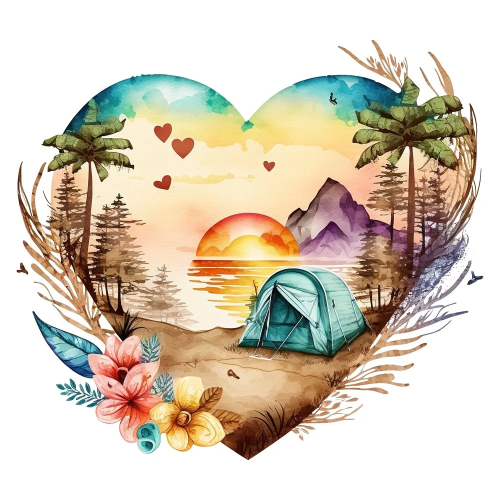 Retro Camping Beach Heart #4 Fabric Panel