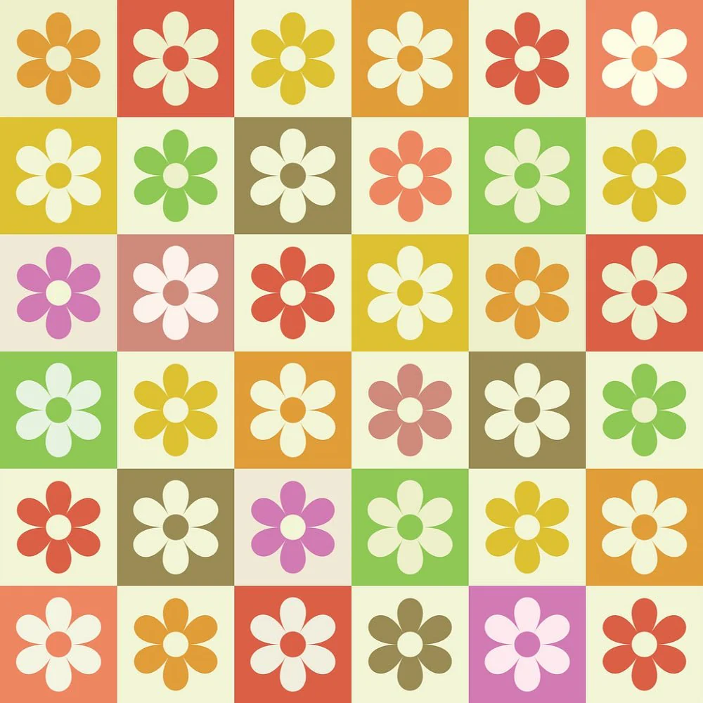 Retro Checkered Flowers #2 Fabric - Multi