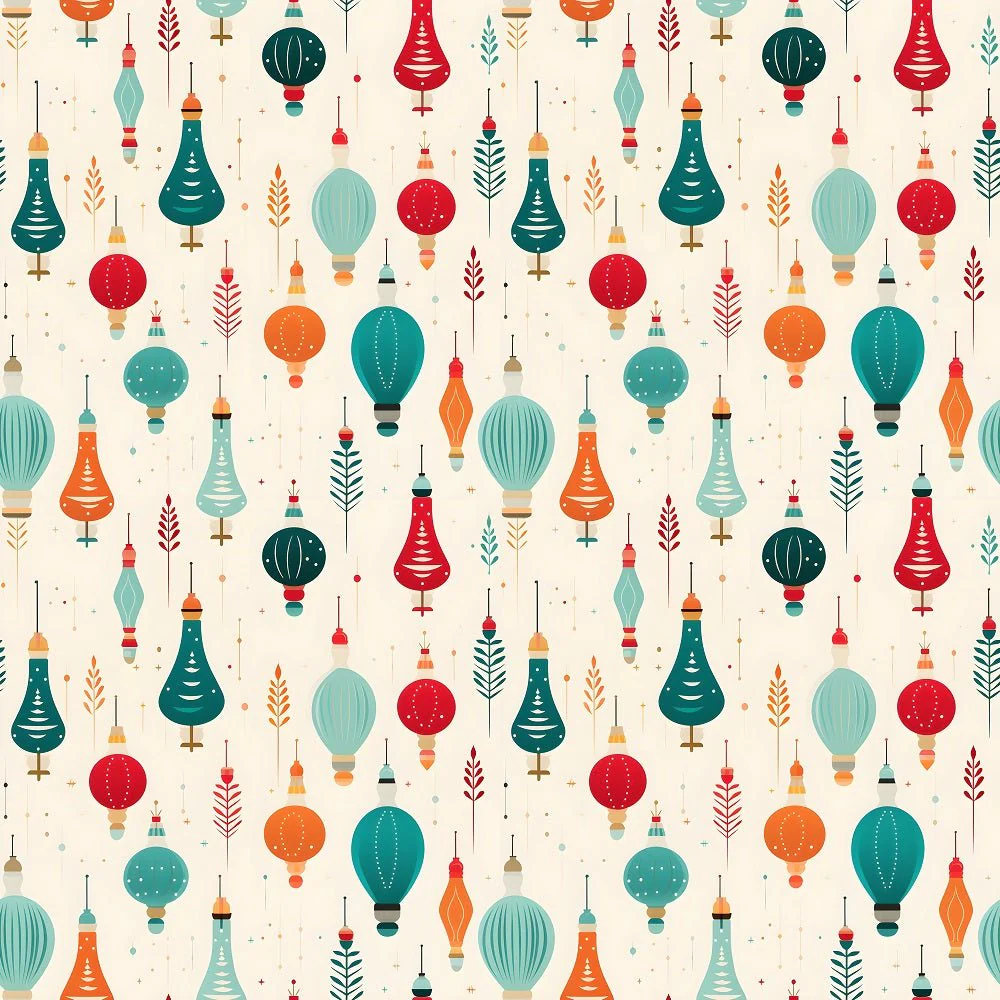 Retro Christmas Bulbs Pattern #1 Fabric