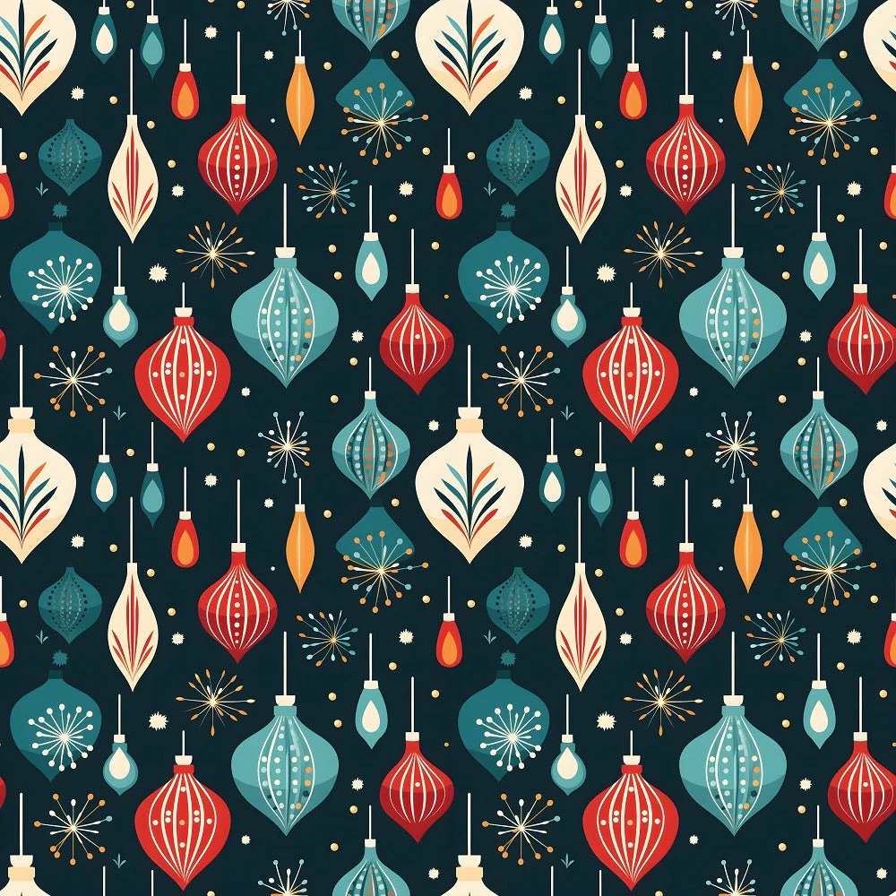 Retro Christmas Bulbs Pattern #2 Fabric