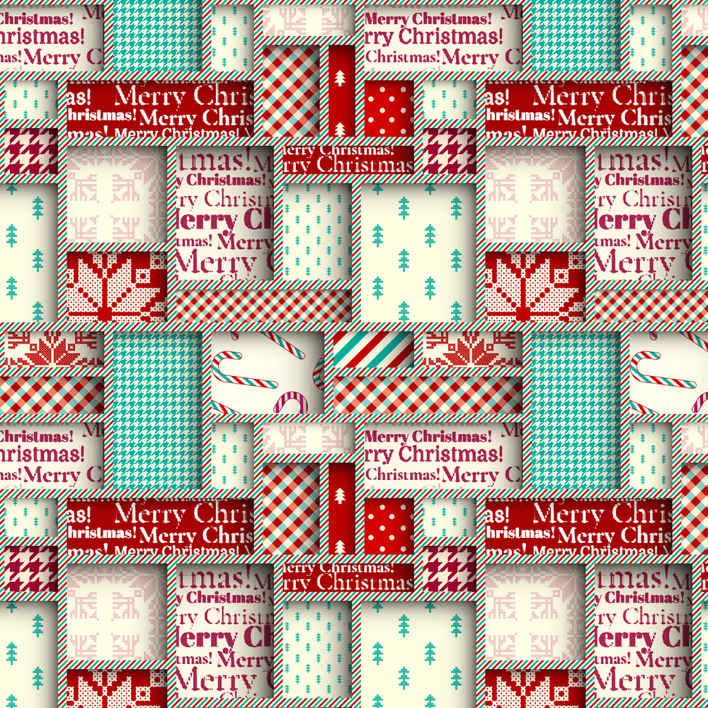 Retro Christmas Pattern Patchwork Fabric - Multi