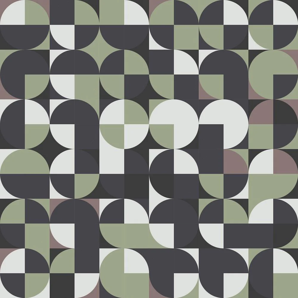 Retro Circular Pattern Fabric - Green