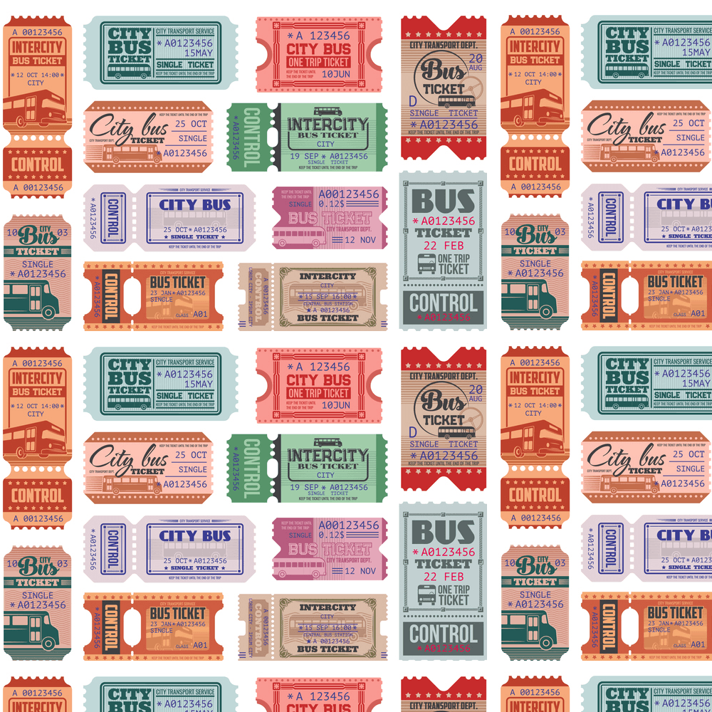 Retro City Bus Tickets Fabric