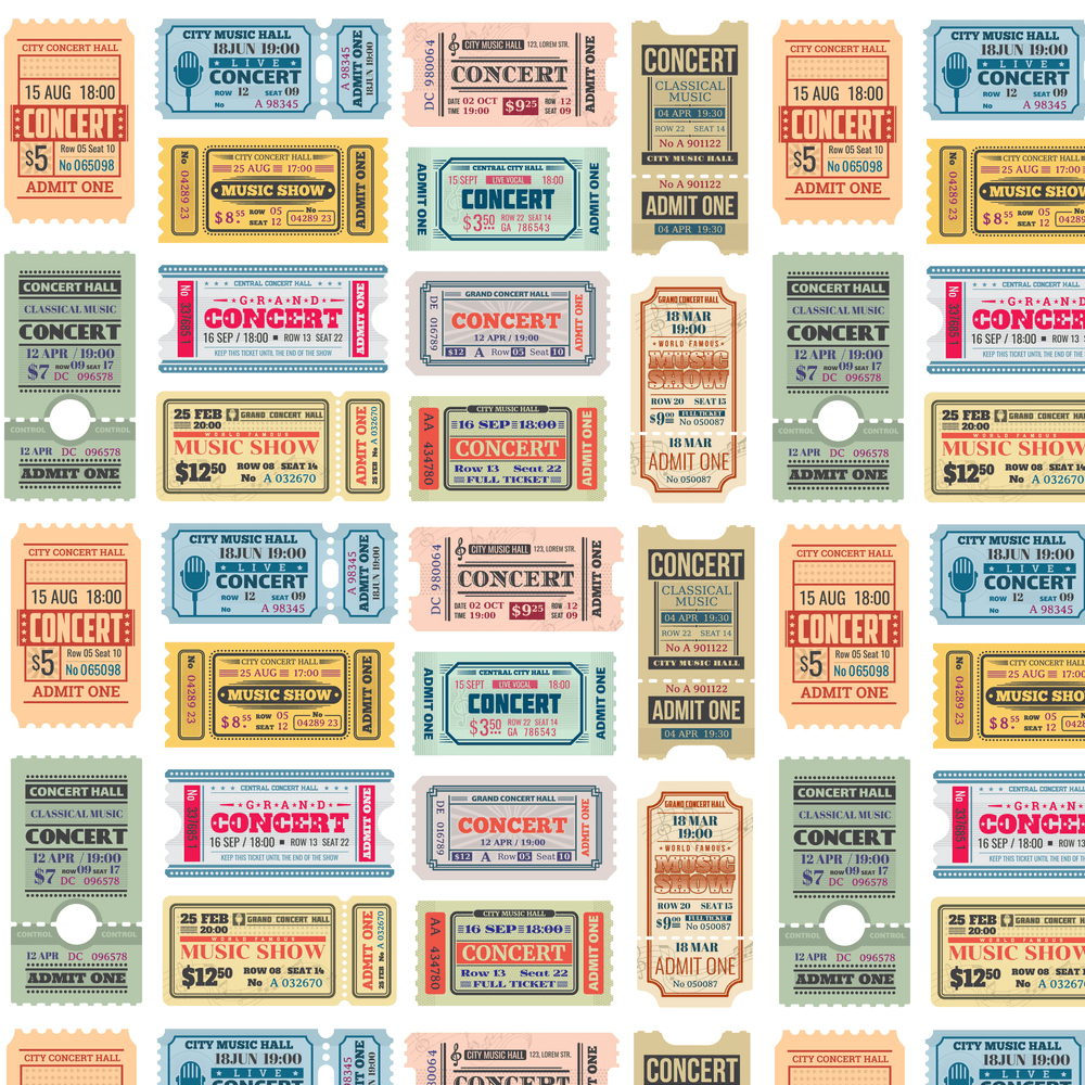 Retro Concert Tickets Fabric