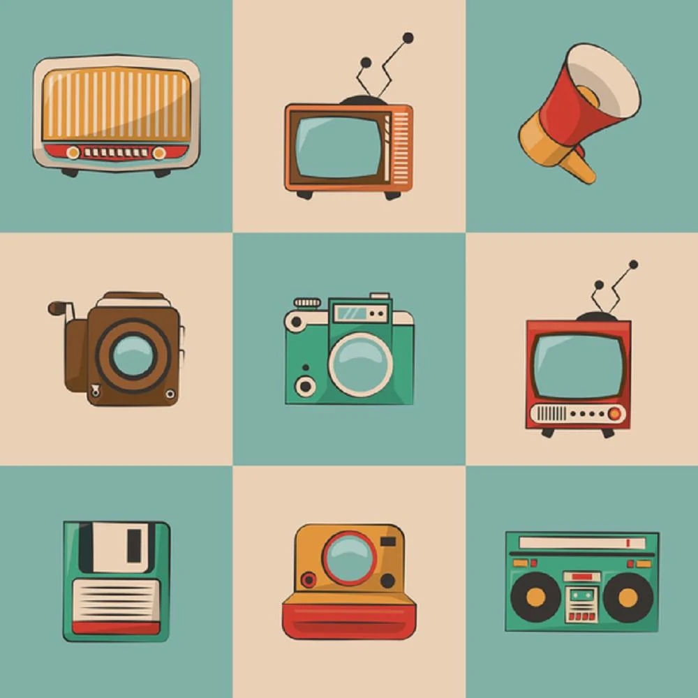 Retro Electronics Fabric Panel - Blue