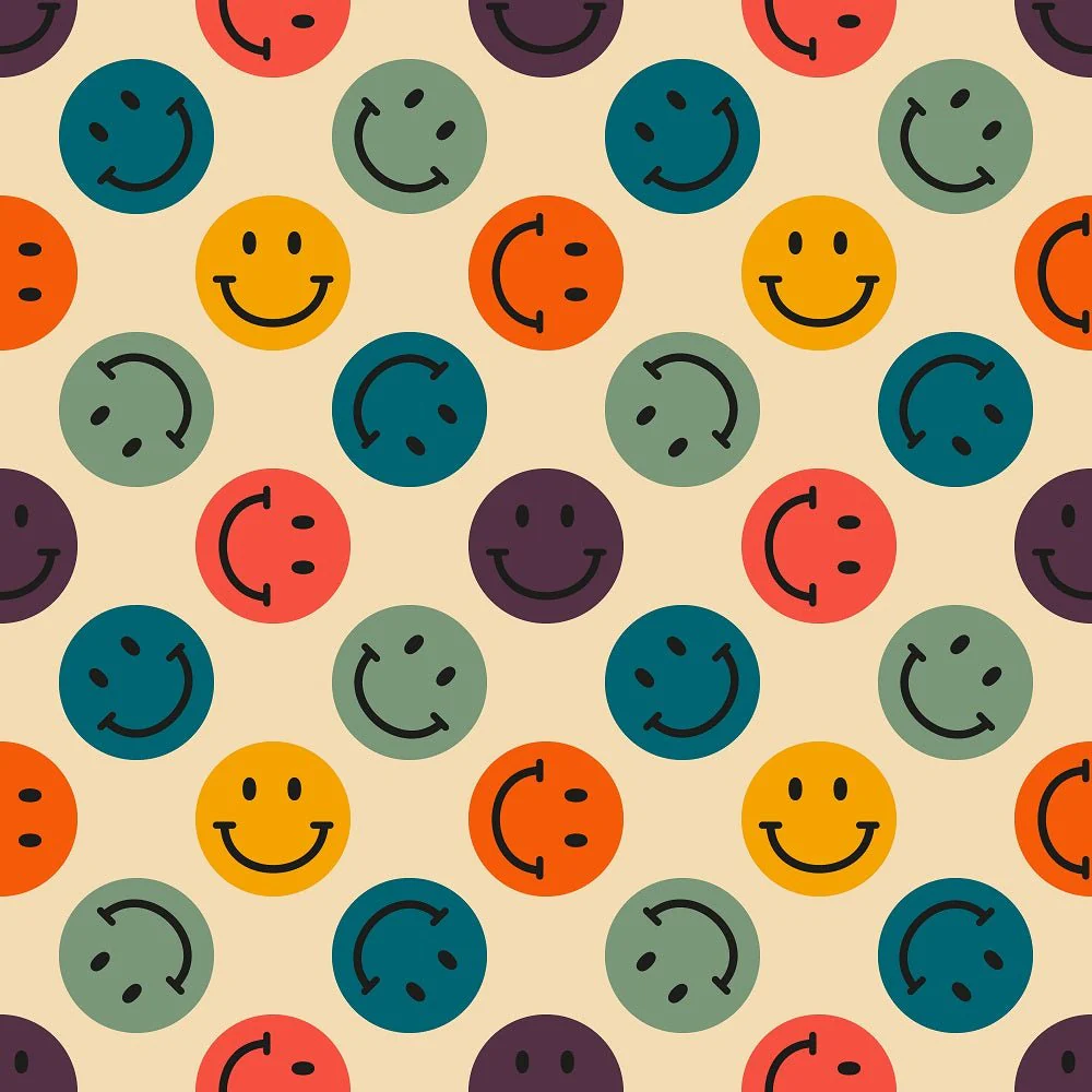Retro Emoji Smiley Faces Fabric - Tan
