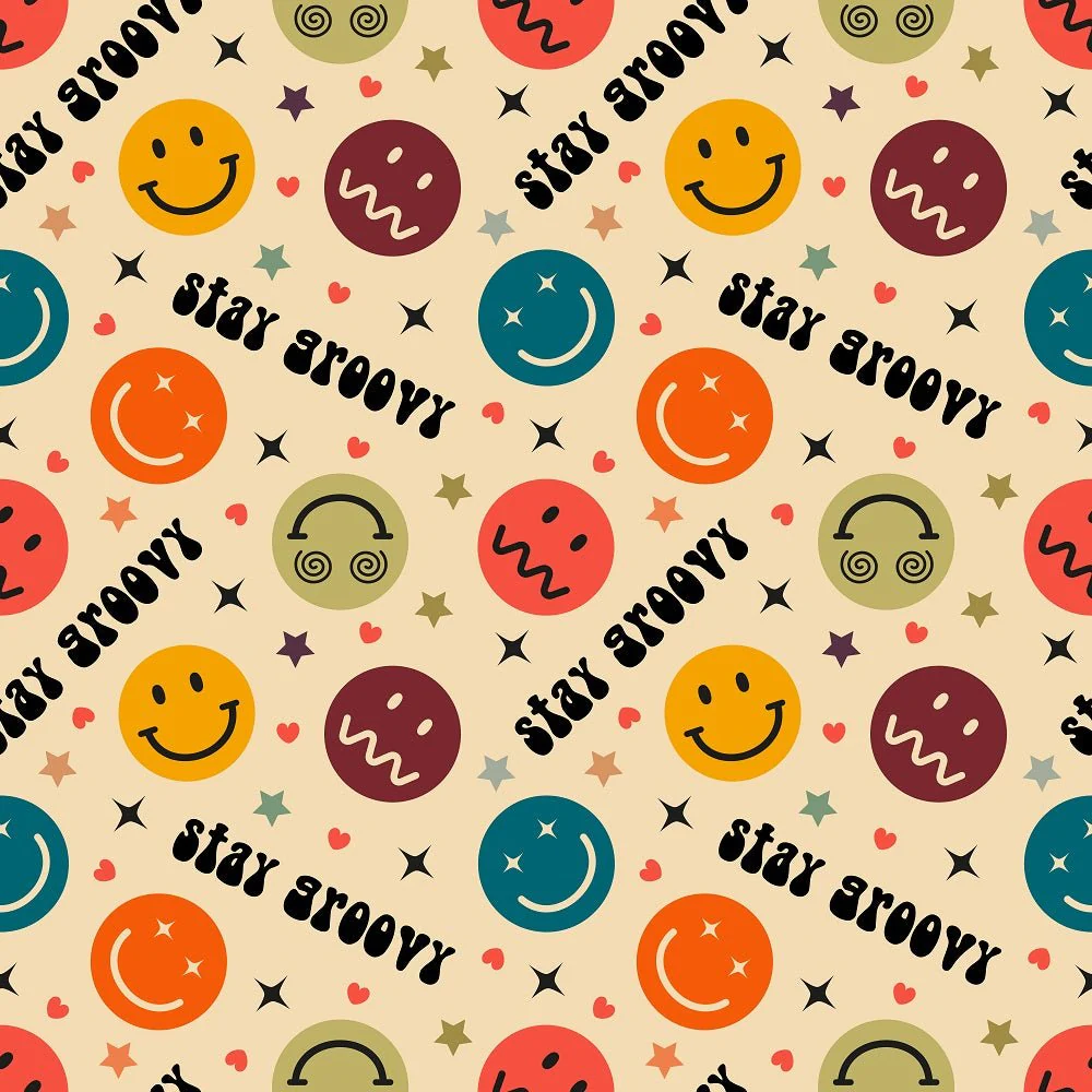 Retro Emojis Fabric - Tan