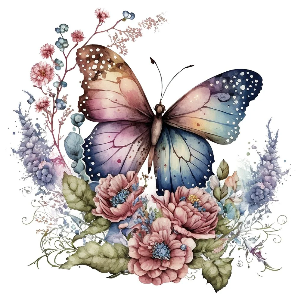Retro & Floral Butterflies #1 Fabric Panel