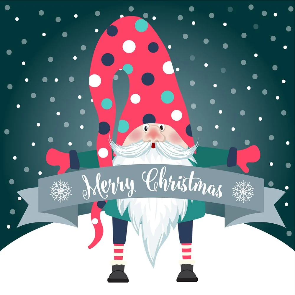 Retro Gnome Christmas Wishes Fabric Panel - Navy