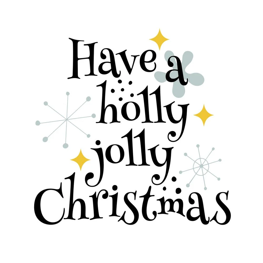 Retro Holly Jolly Christmas Fabric Panel - White