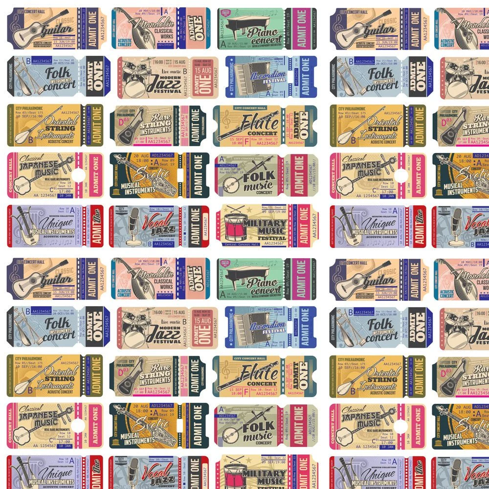 Retro Music Tickets Fabric