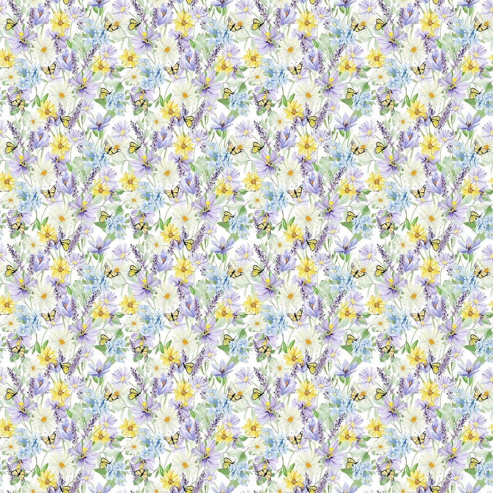Retro Pastel Flowers & Butterflies Fabric