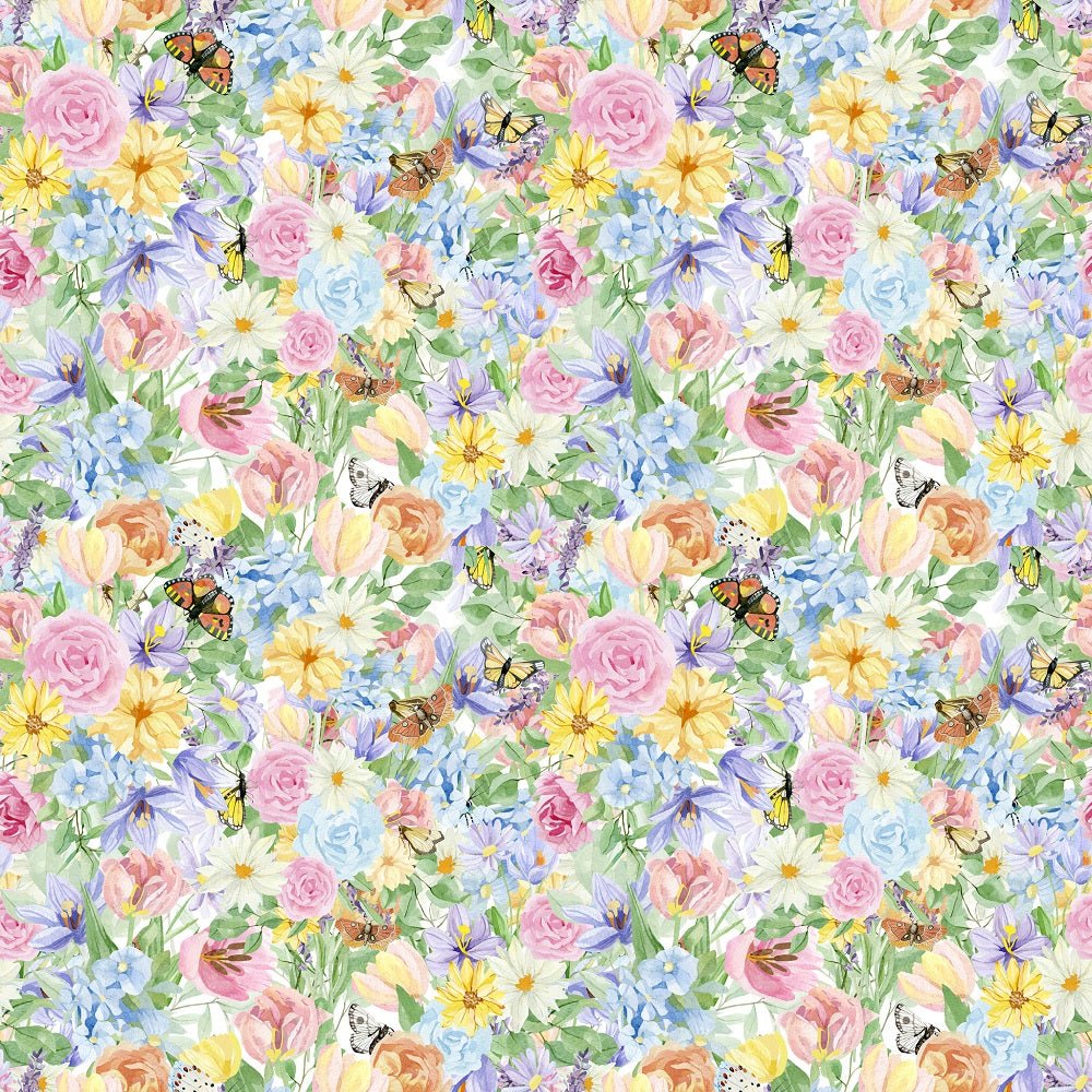Retro Pastel Flowers, Butterflies & Moth Fabric