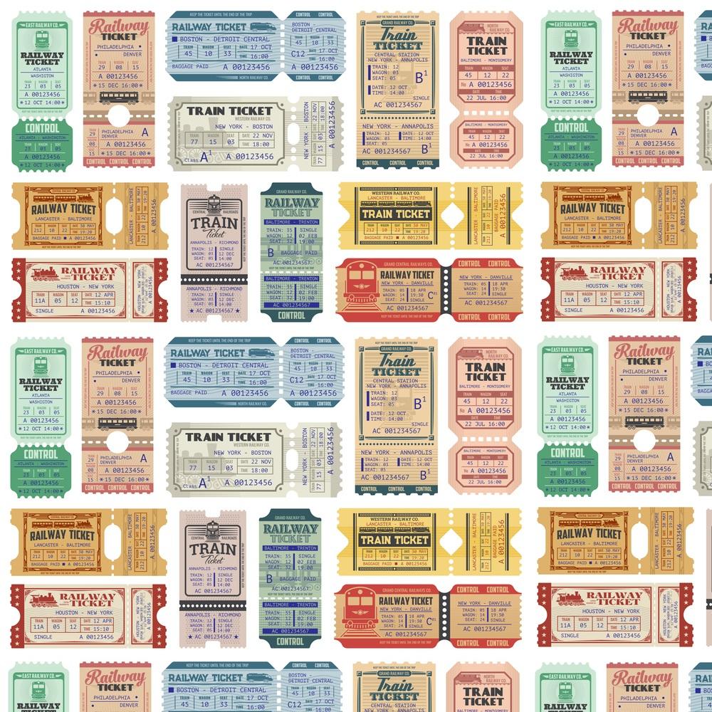 Retro Railway Tickets Fabric