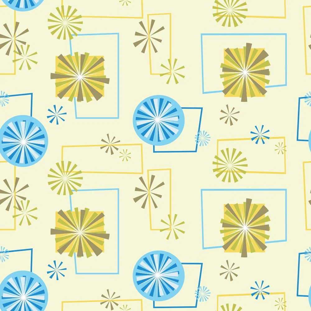 Retro Spirals Fabric - Blue/Yellow