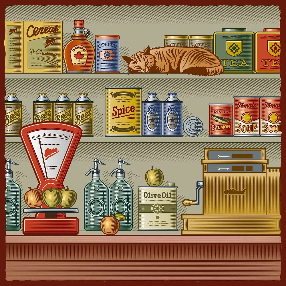 Retro Store Scene Fabric Panel