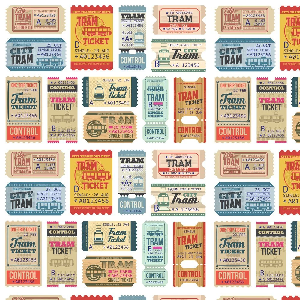 Retro Tram Tickets Fabric