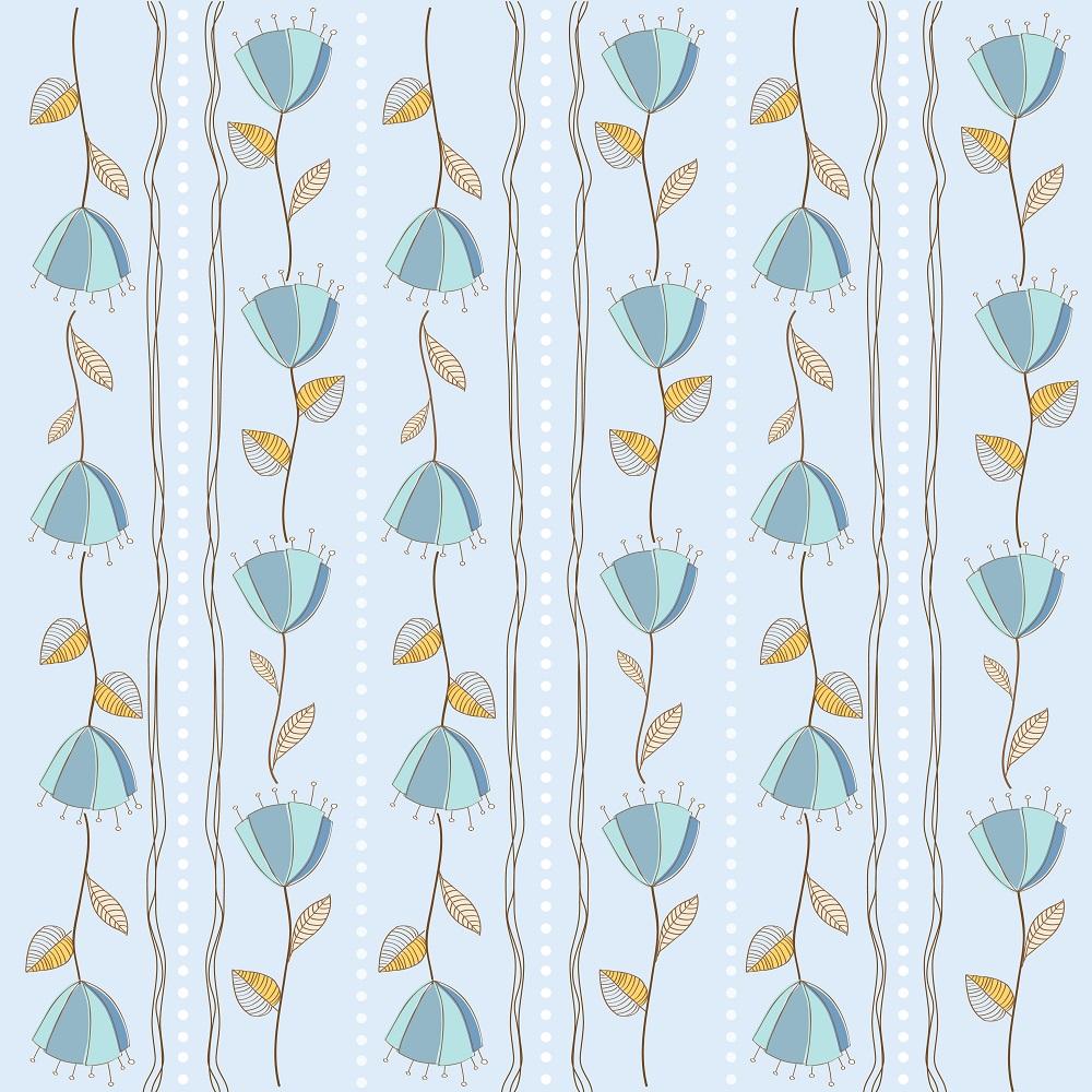 Retro Tulips & Dots Fabric - Blue