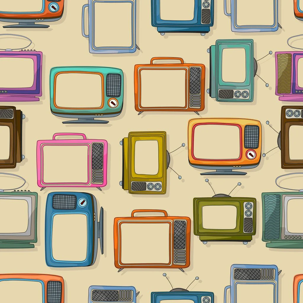 Retro TVs Allover Fabric - Tan
