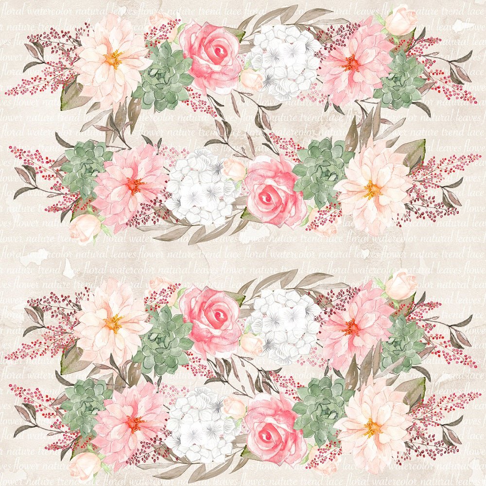 Romantic Bouquets Arrangements on Words Fabric - Tan