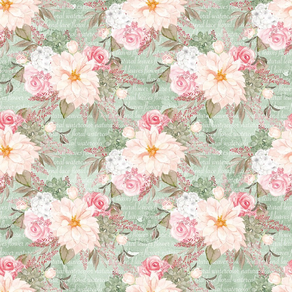 Romantic Bouquets on Words Fabric - Green
