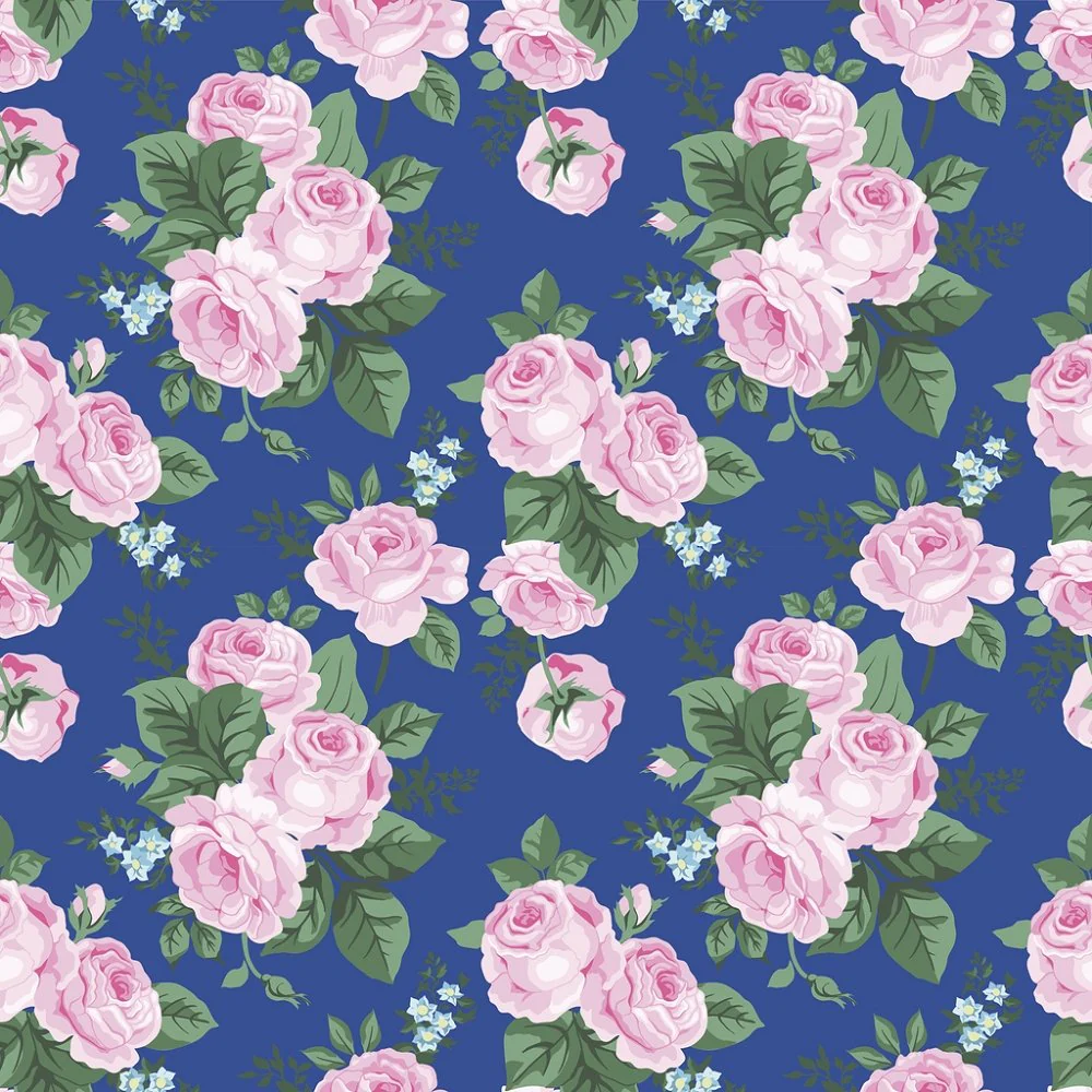 Rose Floral Bundle Fabric - Blue