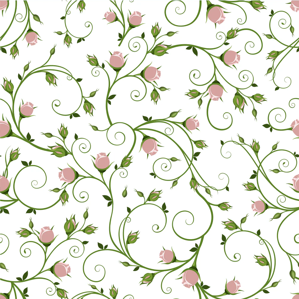 Rose Gold Rosebuds on Vines Fabric - White