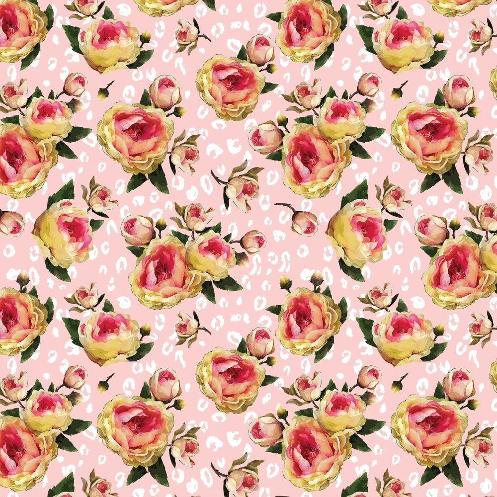 Rose & Leopard Print Fabric - Pink