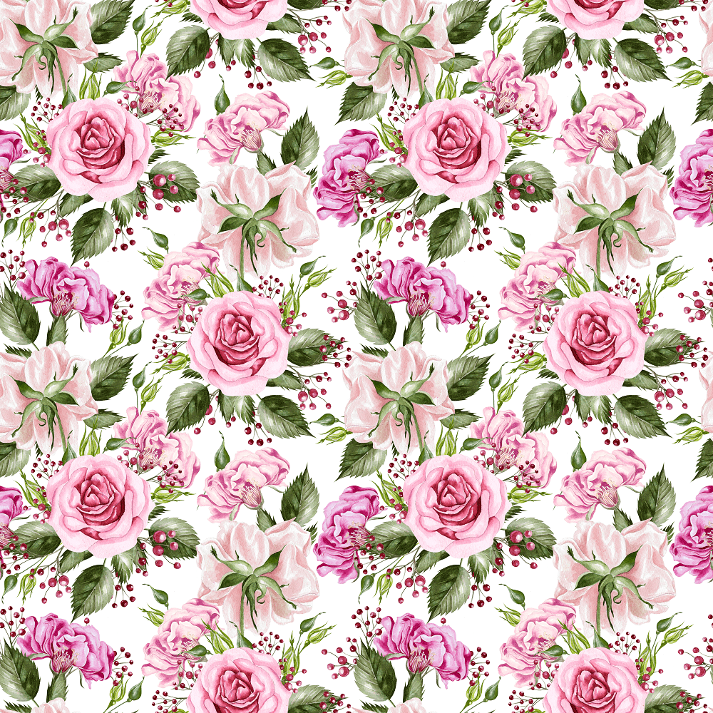 Rose, Peony, And Berry Watercolor Fabric