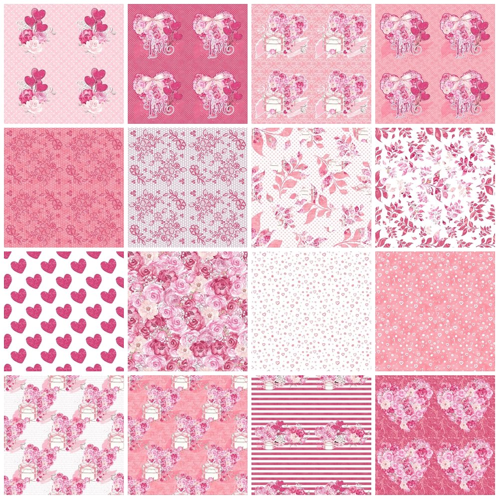 Roses Heart Valentine Fat Quarter Bundle - 16 Pieces