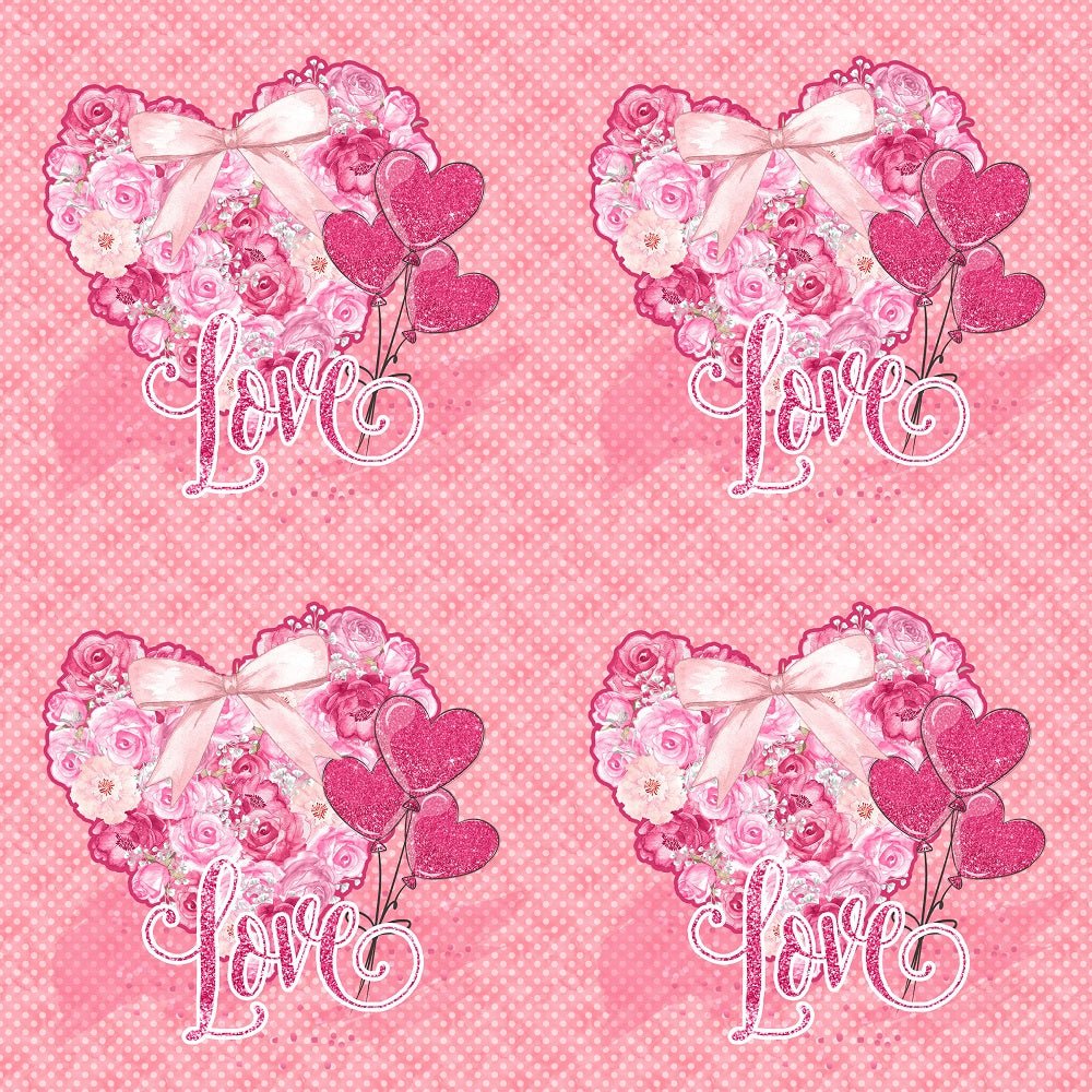 Roses Heart Valentine Love Fabric - Pink