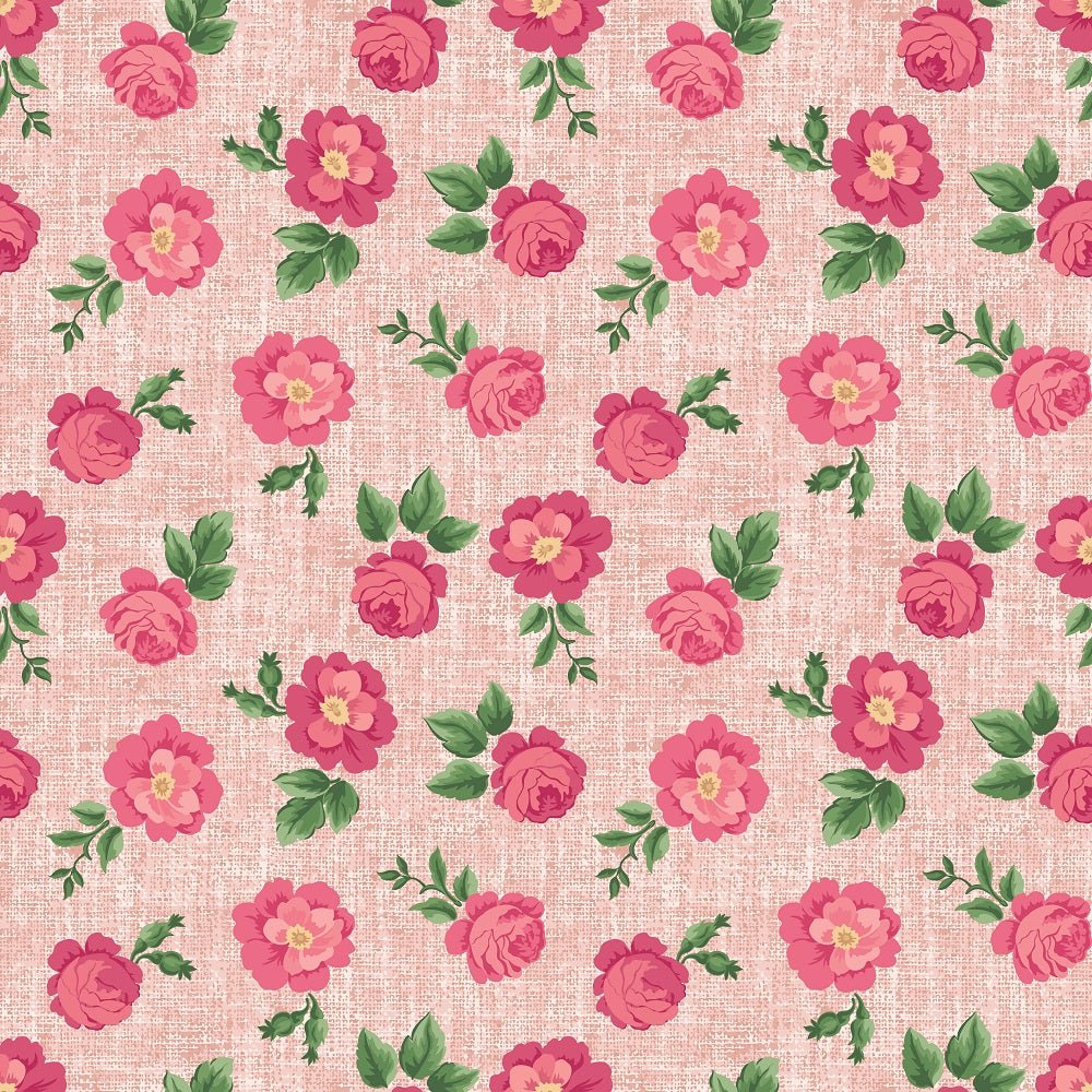 Roses on Hatched Pattern Fabric - Pink