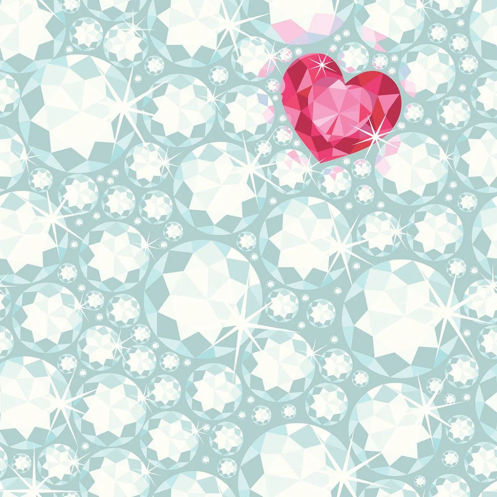 Ruby Heart Among Diamonds Fabric