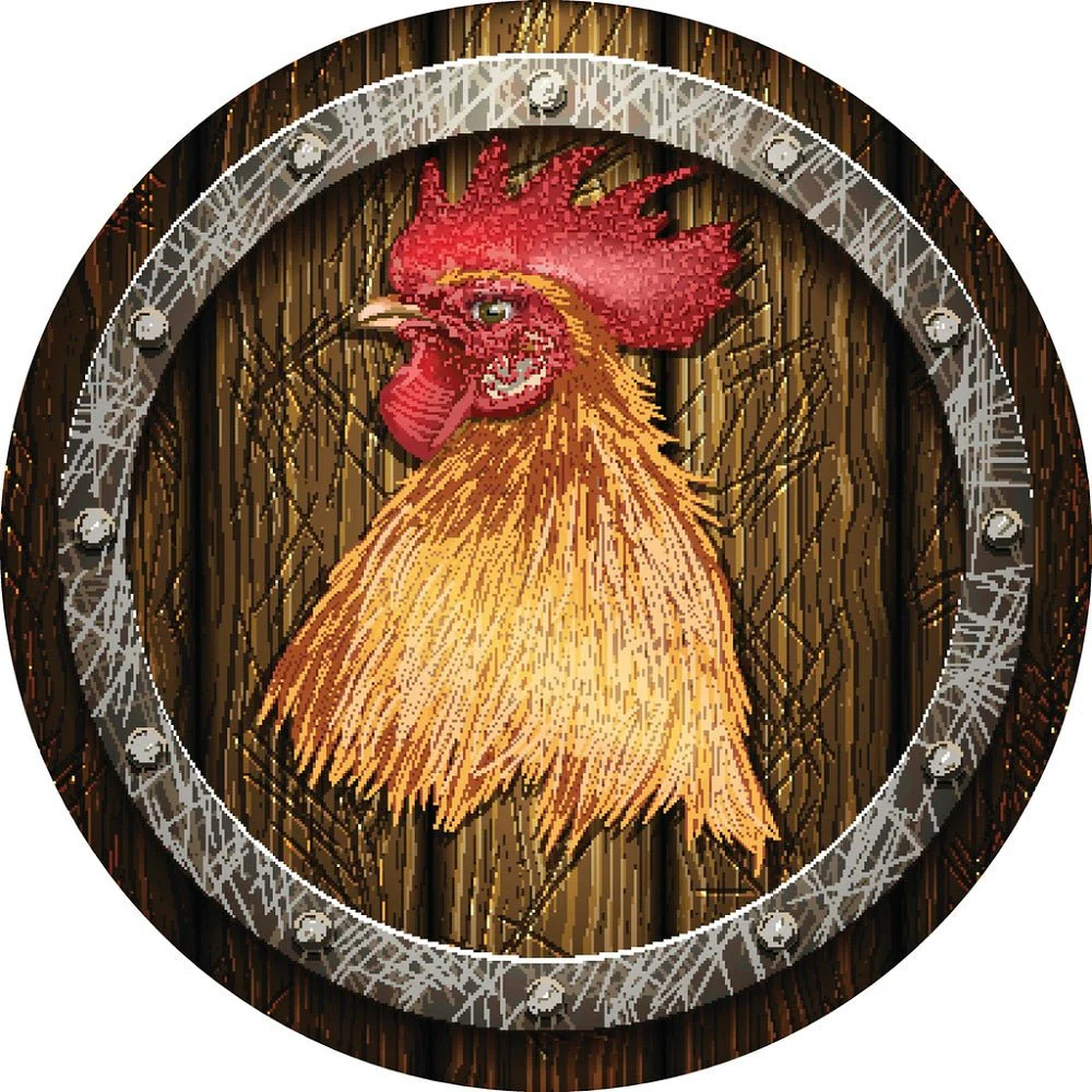 Rustic Wood Frame & Rooster Fabric Panel