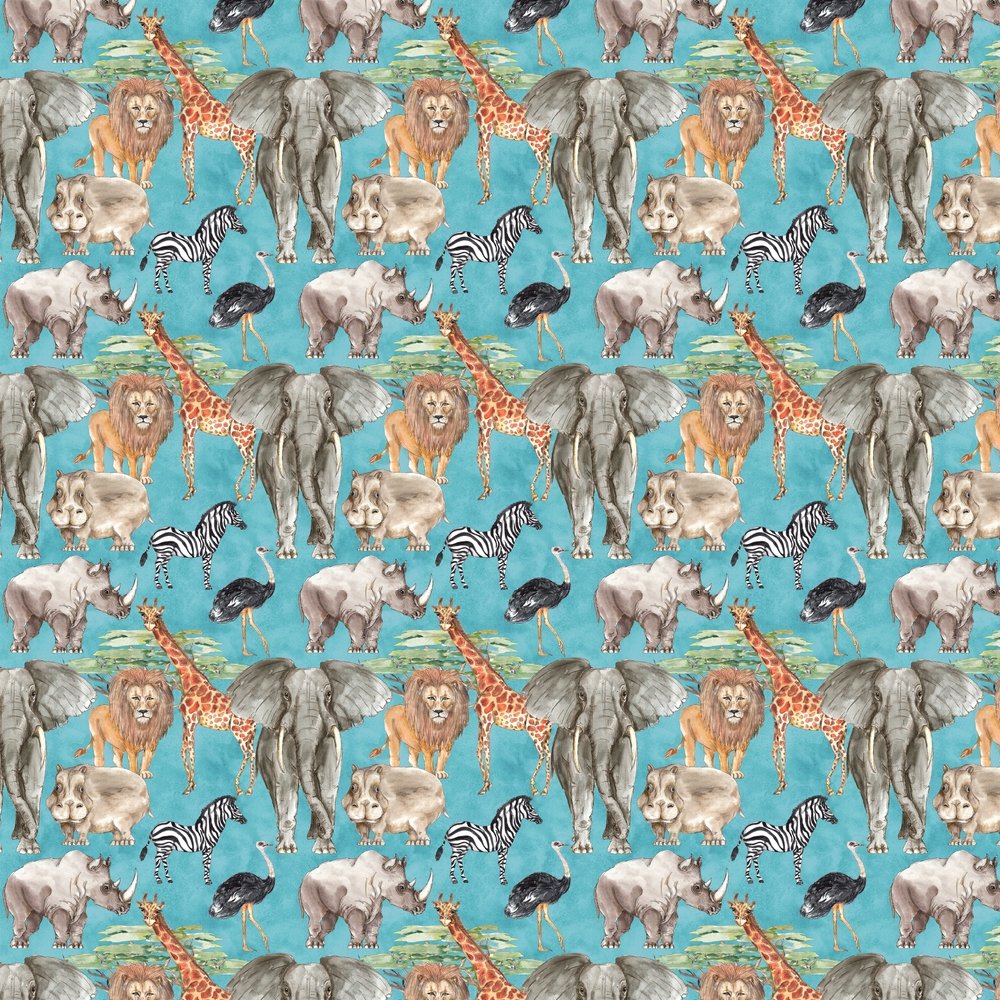 Safari Animal Fabric - Blue