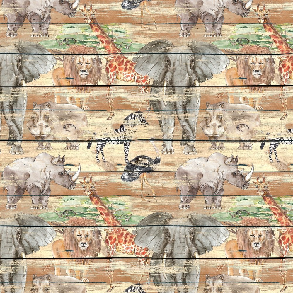 Safari Animal Wood Plank Fabric - Multi