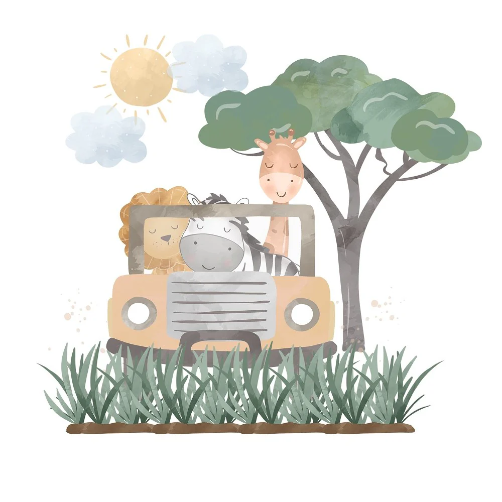 Safari Tour With Friends Fabric Panel
