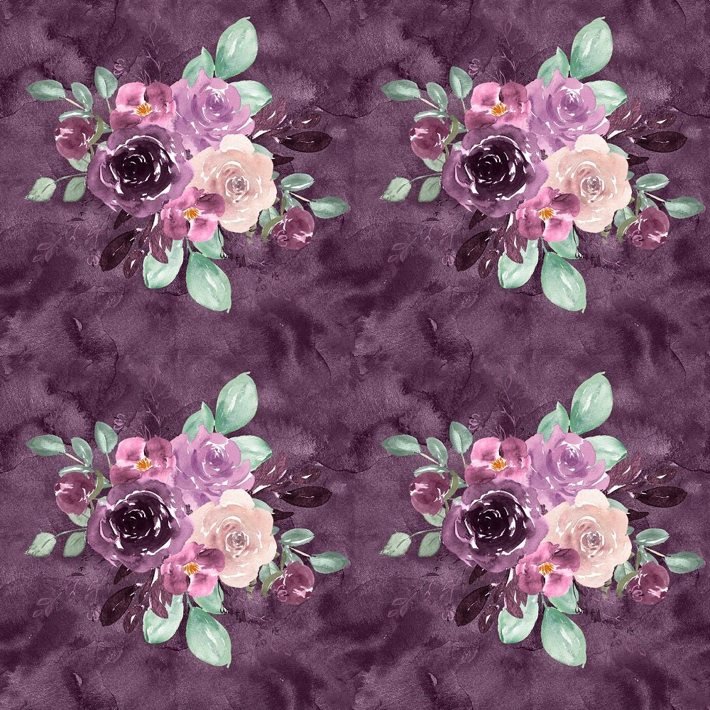 Sangria Dreams Flowers on Grunge Fabric - Purple