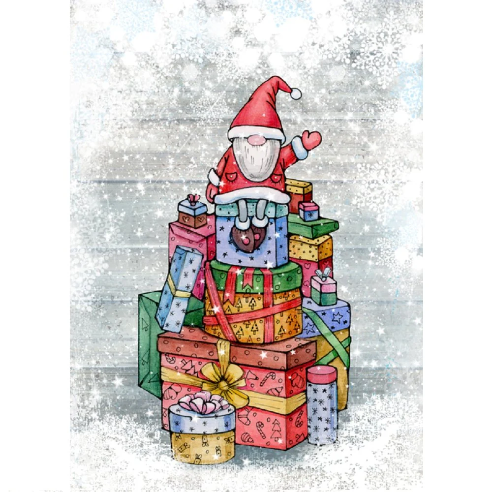 Santa Claus Gnome Fabric Panel - Gray/White