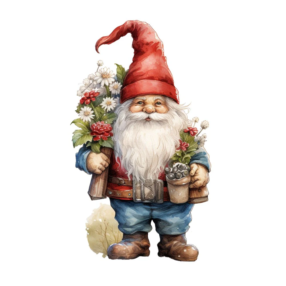Santa Claus Gnomes & Plants #1 Fabric Panel