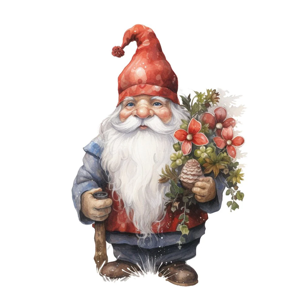 Santa Claus Gnomes & Plants #2 Fabric Panel