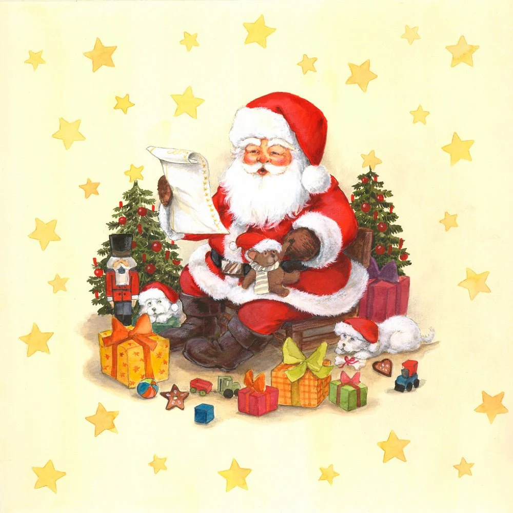 Santa Claus Reading a Christmas Letter Fabric Panel