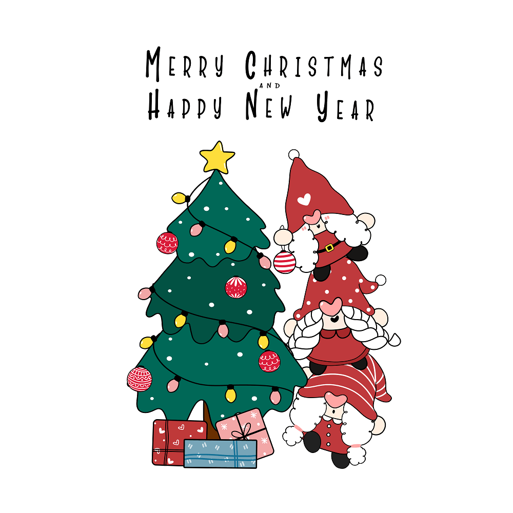 Santa Gnomes Decorating The Tree Fabric Panel
