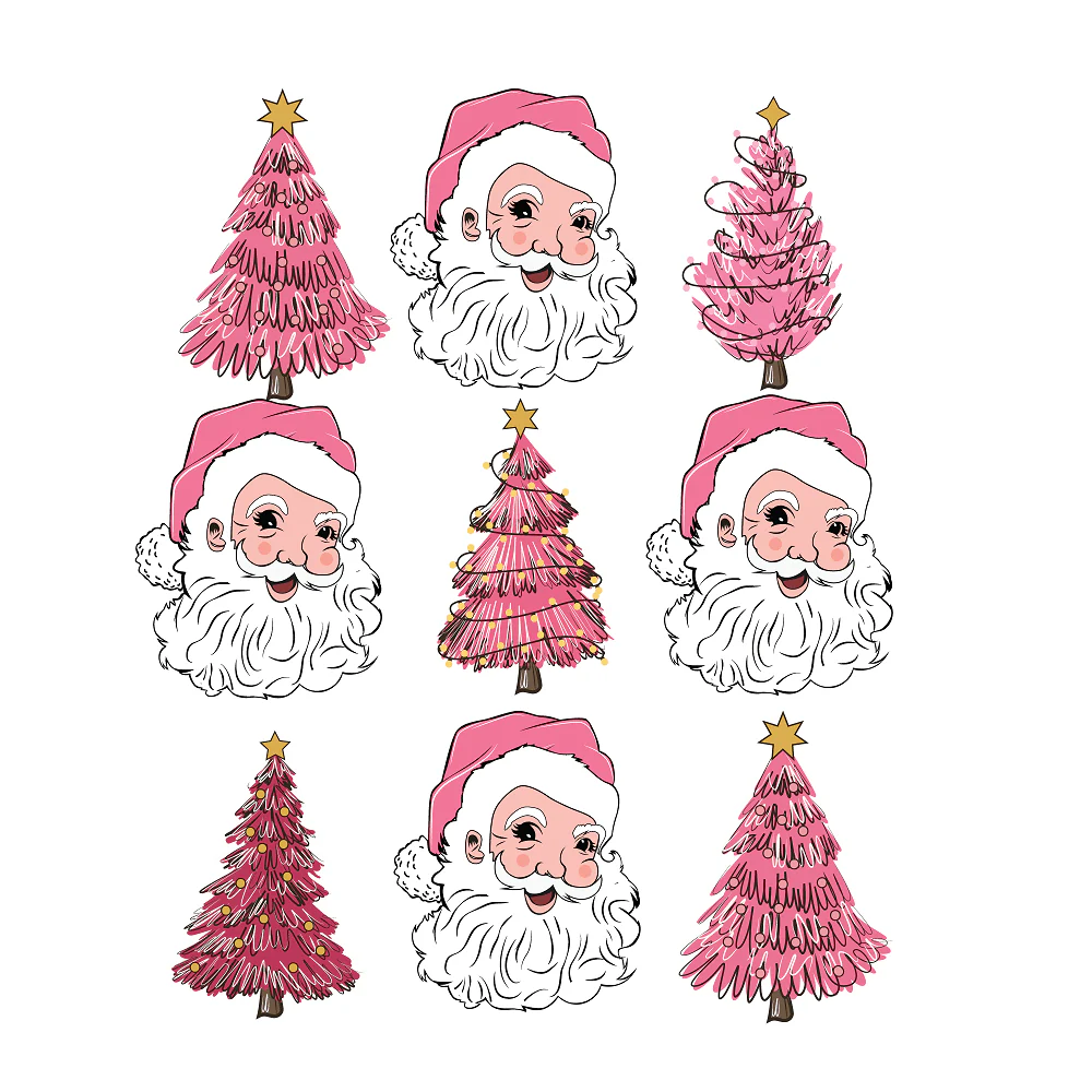Santa Portrait with Christmas Trees Fabric Panel