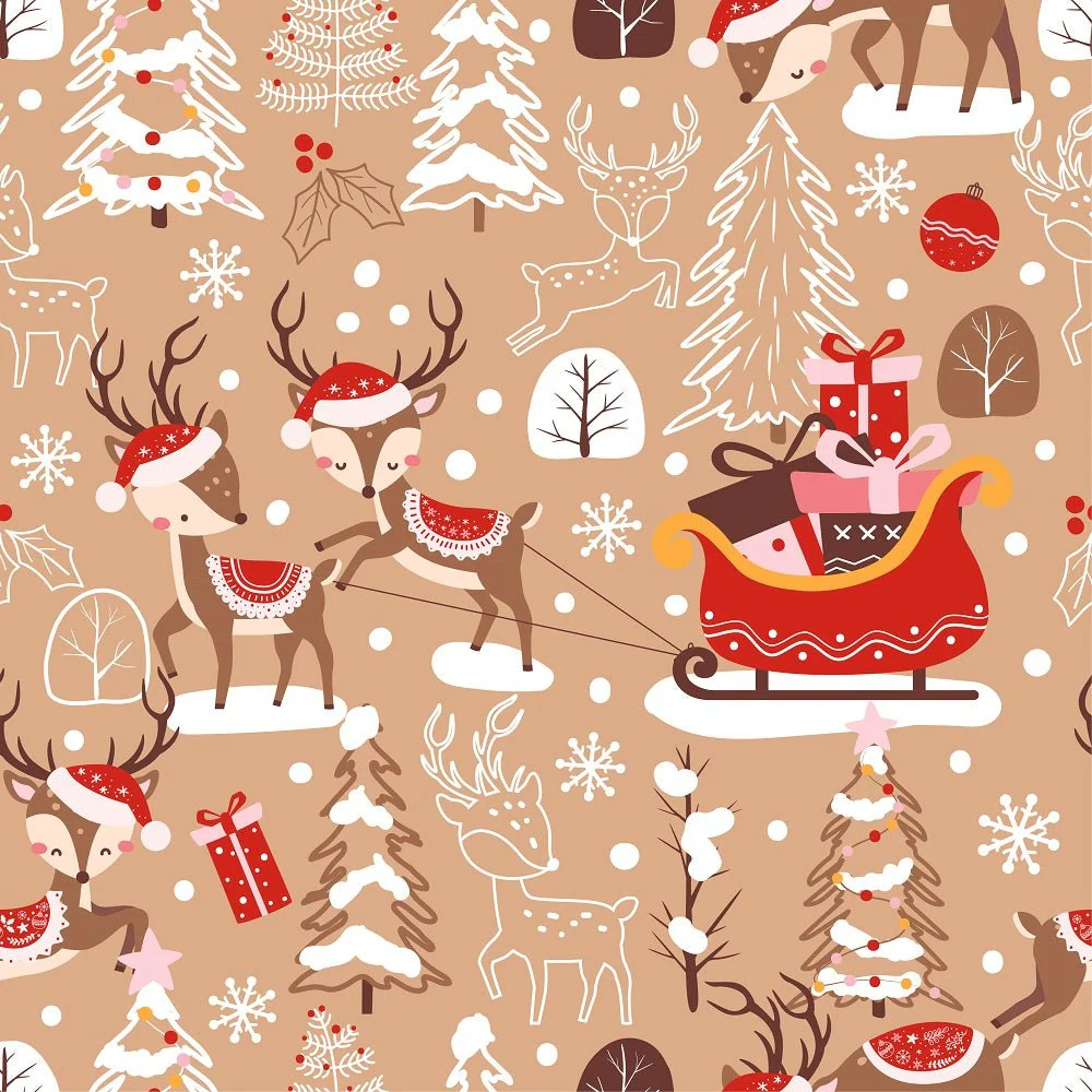Santa's Cartoon Reindeer Pattern #2 Fabric