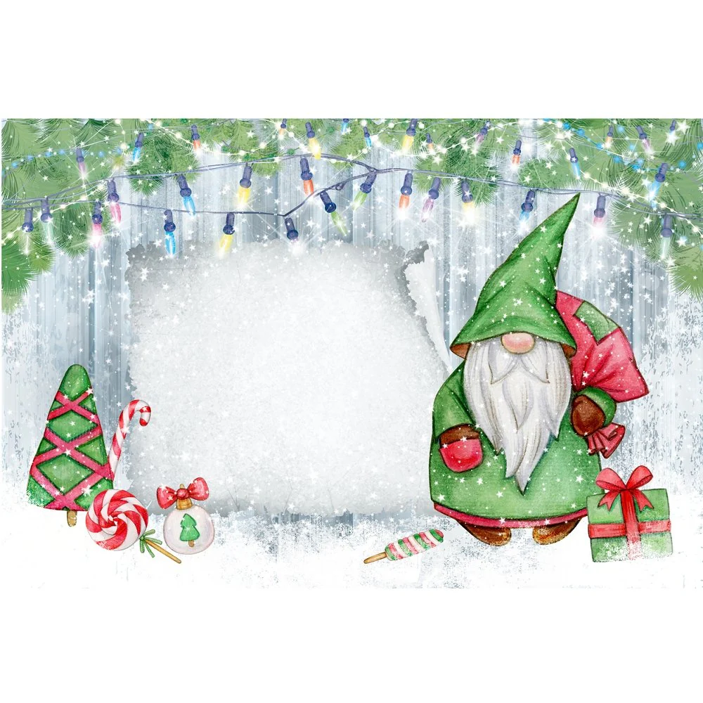 Santa's Helper Gnome Christmas Card Fabric Panel - Gray