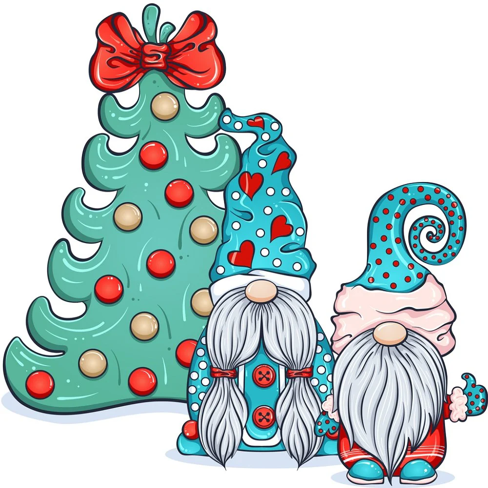 Scandinavian Christmas Gnomes Fabric Panel - Multi