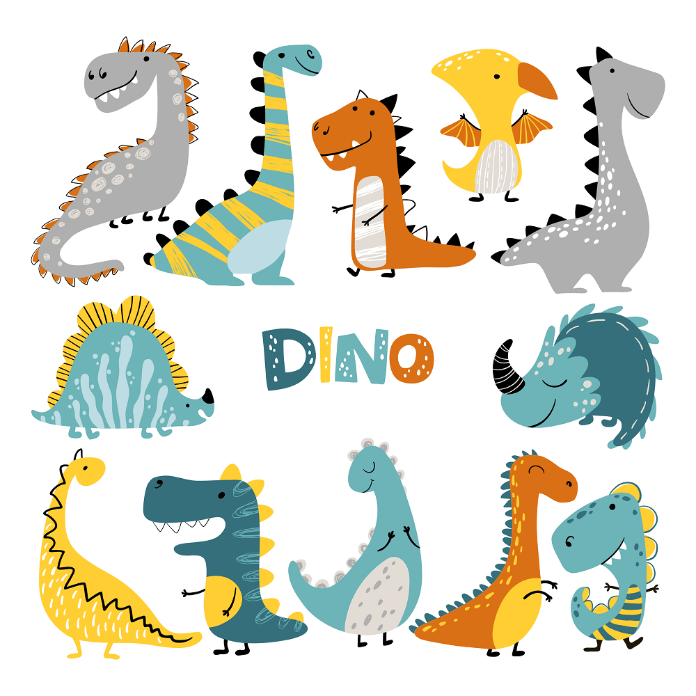 Scandinavian Dino Set Fabric Panel - Multi