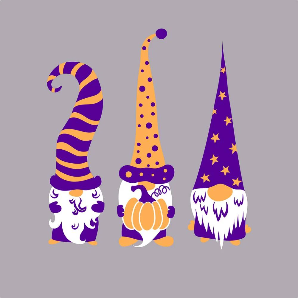 Scandinavian Halloween Gnomes Fabric Panel - Grey